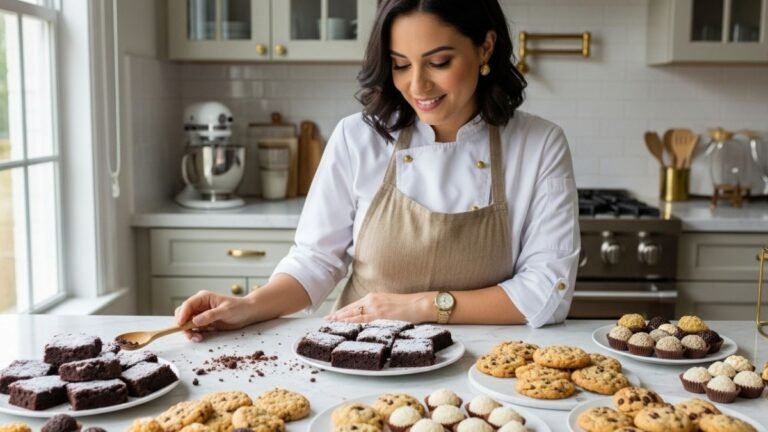 Guia completo de ideias de doces para vender, com uma confeiteira empreendedora mostrando sua produção de doces artesanais em casa.