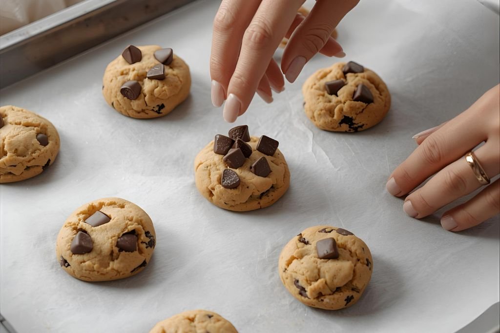 Ilustração mostrando a posição correta da grade no centro do forno para assar cookies de forma uniforme e evitar que queimem.