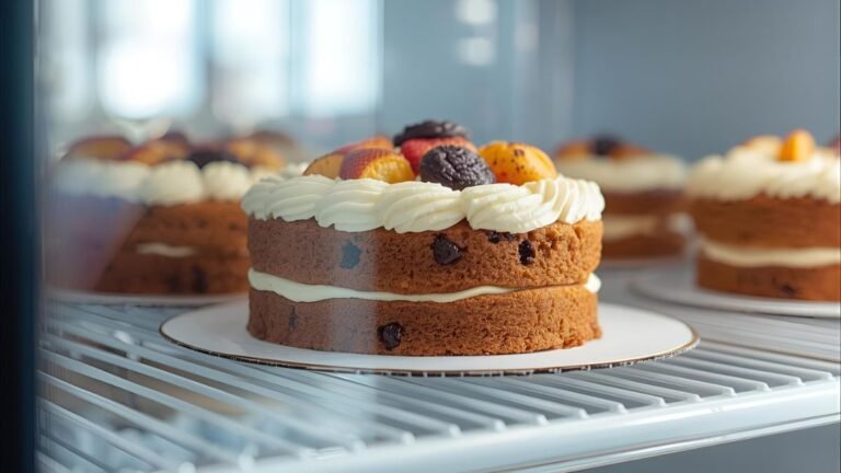 Conservação de bolos com recheio perecível dentro da geladeira para garantir a segurança alimentar antes da venda.
