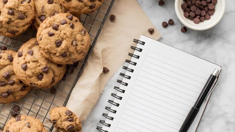 Inspiração de frases para vender cookies, com cookies artesanais em uma mesa de trabalho