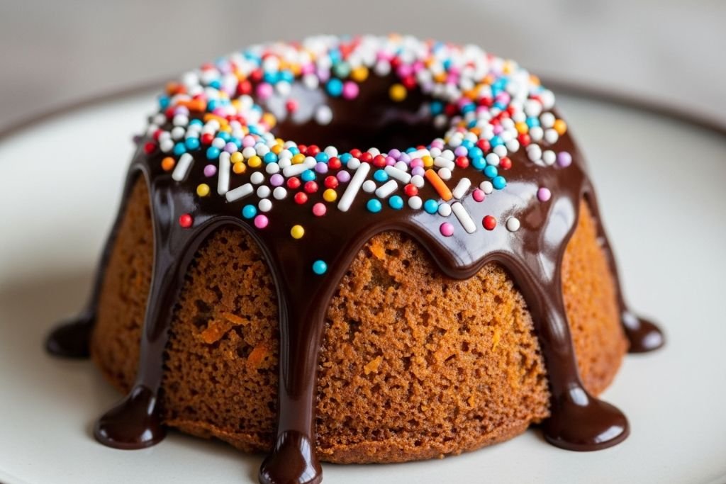 Mini bolo de cenoura para vender, com cobertura de brigadeiro brilhante e cremosa escorrendo no estilo vulcão.