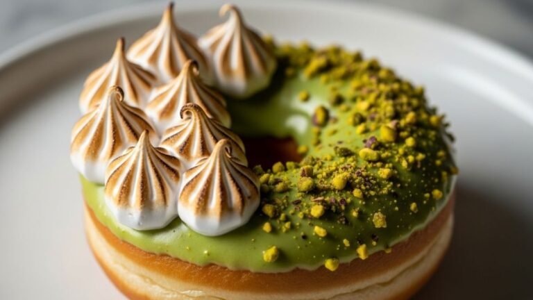 Guia de como decorar donuts para vender, com o exemplo de um donut gourmet com acabamento profissional de vitrine.