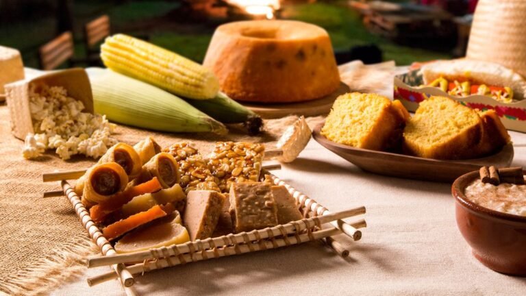 Guia completo de doces de festa junina para vender, com uma variedade de ideias lucrativas como pé de moleque, canjica e bolo de fubá.