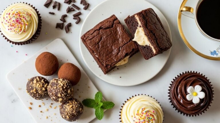 Guia completo de doces gourmet para vender, com uma seleção de brownies, trufas e copos da felicidade.