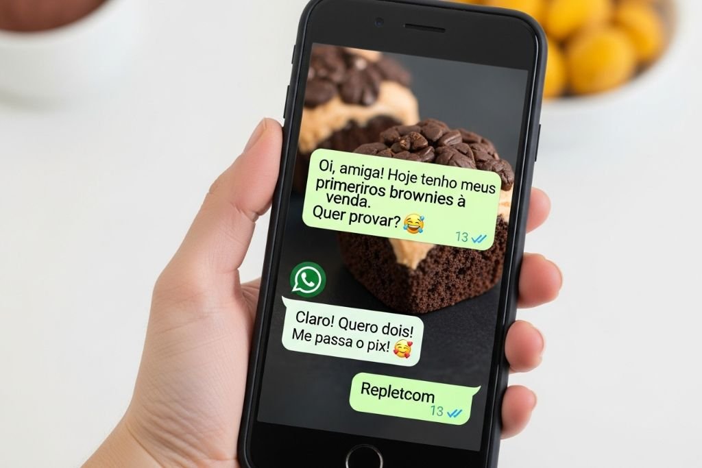 Usando o WhatsApp para fazer a primeira venda, parte do plano de ação de como começar a vender doces.