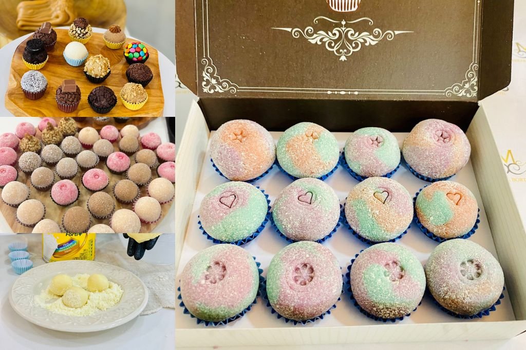 O conteúdo da Apostila de Brigadeiro Gourmet, com mais de 30 receitas de massas, recheios e técnicas de decoração.