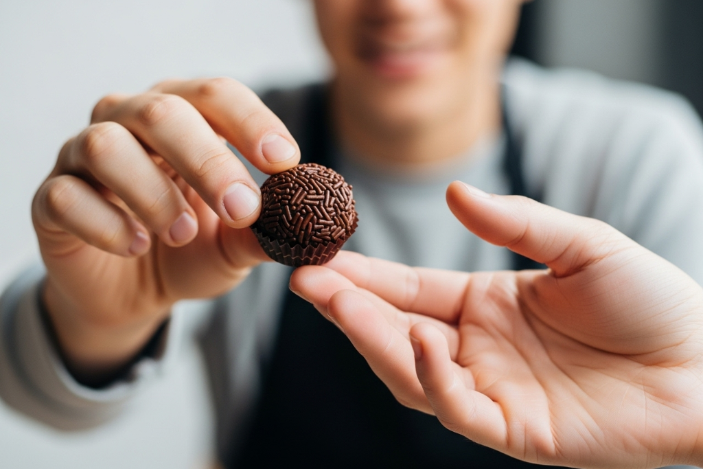 A importância da pesquisa de mercado para iniciantes, validando o sabor de um brigadeiro antes de começar a vender.