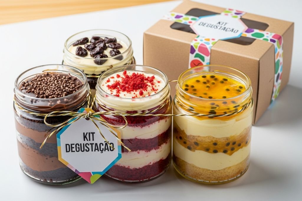 Combo promocional com três bolos de pote, uma estratégia de venda para aumentar o ticket médio no iFood.