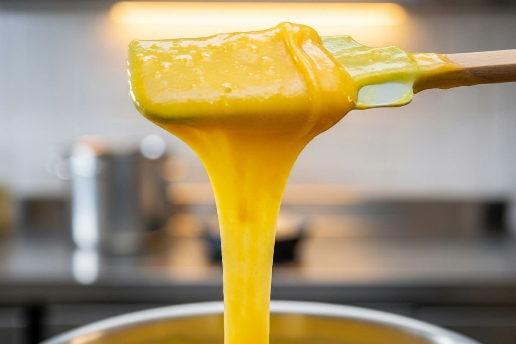 Recheio de bolo no ponto perfeito de cremosidade, técnica essencial ensinada no curso profissional de confeitaria.